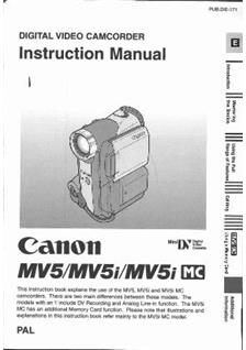 Canon MV 5 i manual. Camera Instructions.
